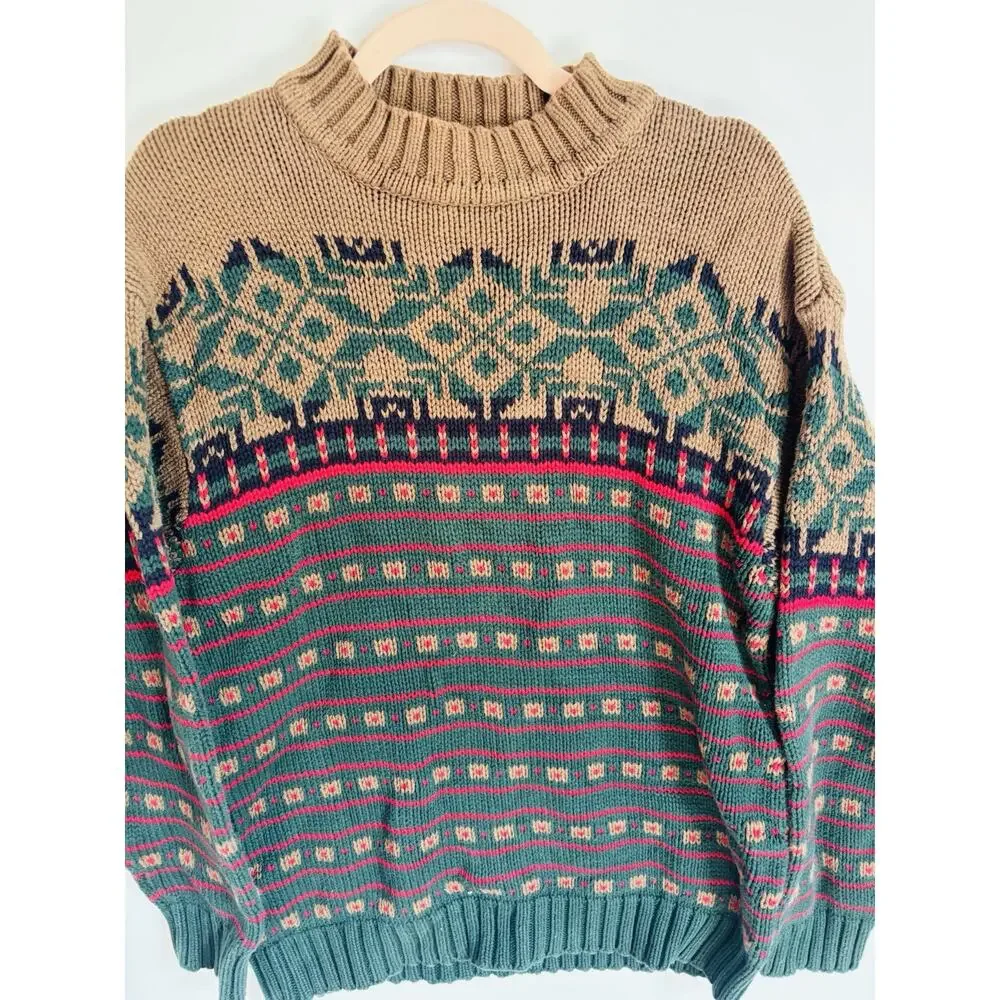 Vintage 90s Eddie Bauer Nordic Knit 100% Cotton Ski Sweater Long Sleeve Mens L - Picture 2 of 5
